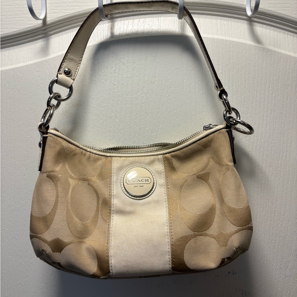 Coach Beige and Cream Signature Shoulder Bag